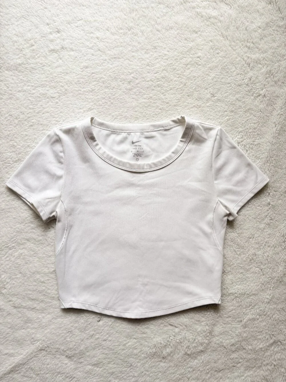 Nike One Dri-FIT Cropped Tee White M Fitted Athletic Top Workout Shirt